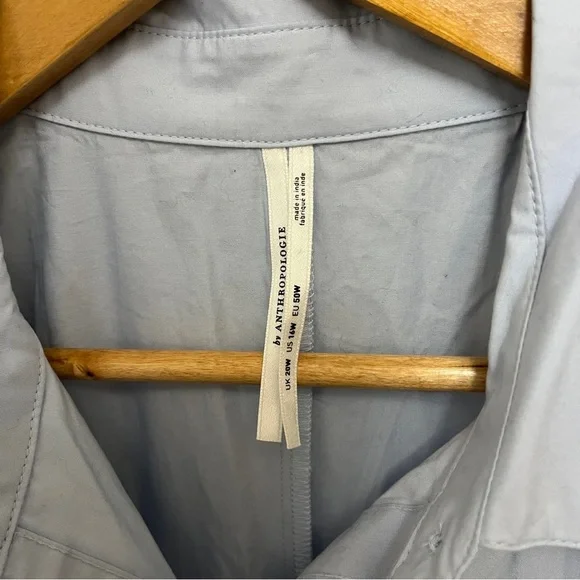 By Anthropologie Pleated Buckle Midi Shirt Dress Size 16W Blue - Picture 4 of 9